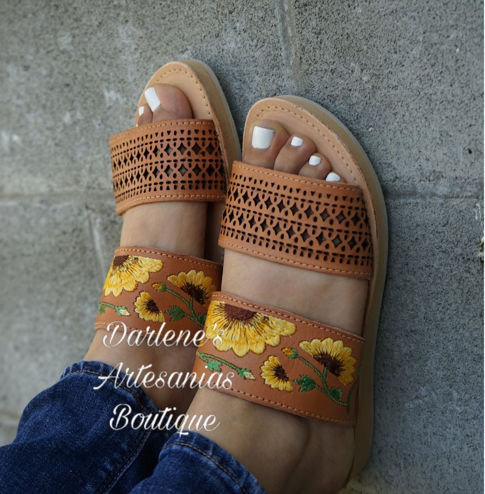 Sunflower Embroidered Slides Darlenes Artesanias Boutique