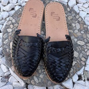 Handmade Summer Leather Mexican Slides Black