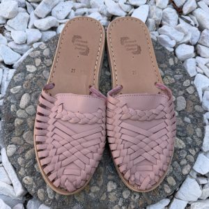 Handmade Summer Leather Mexican Slides Pink