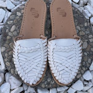 Handmade Summer Leather Mexican Slides White